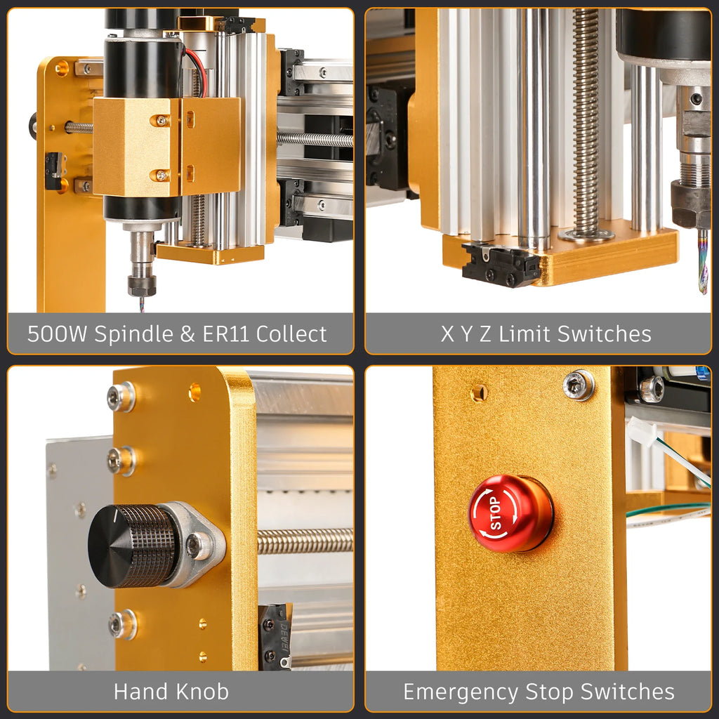 Máquina de fresagem CNC3018PRO, roteador CNC e máquina de gravação com kit de interruptor de limite para uso offline em trabalhos de marcenaria.