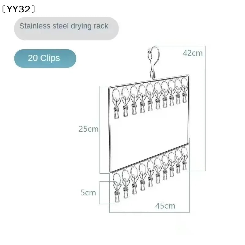Varal de roupa em aço inoxidável com vários prendedores, resistente à ferrugem, economiza espaço, ideal para meias, roupa interior, varanda e lavanderia [YY32].