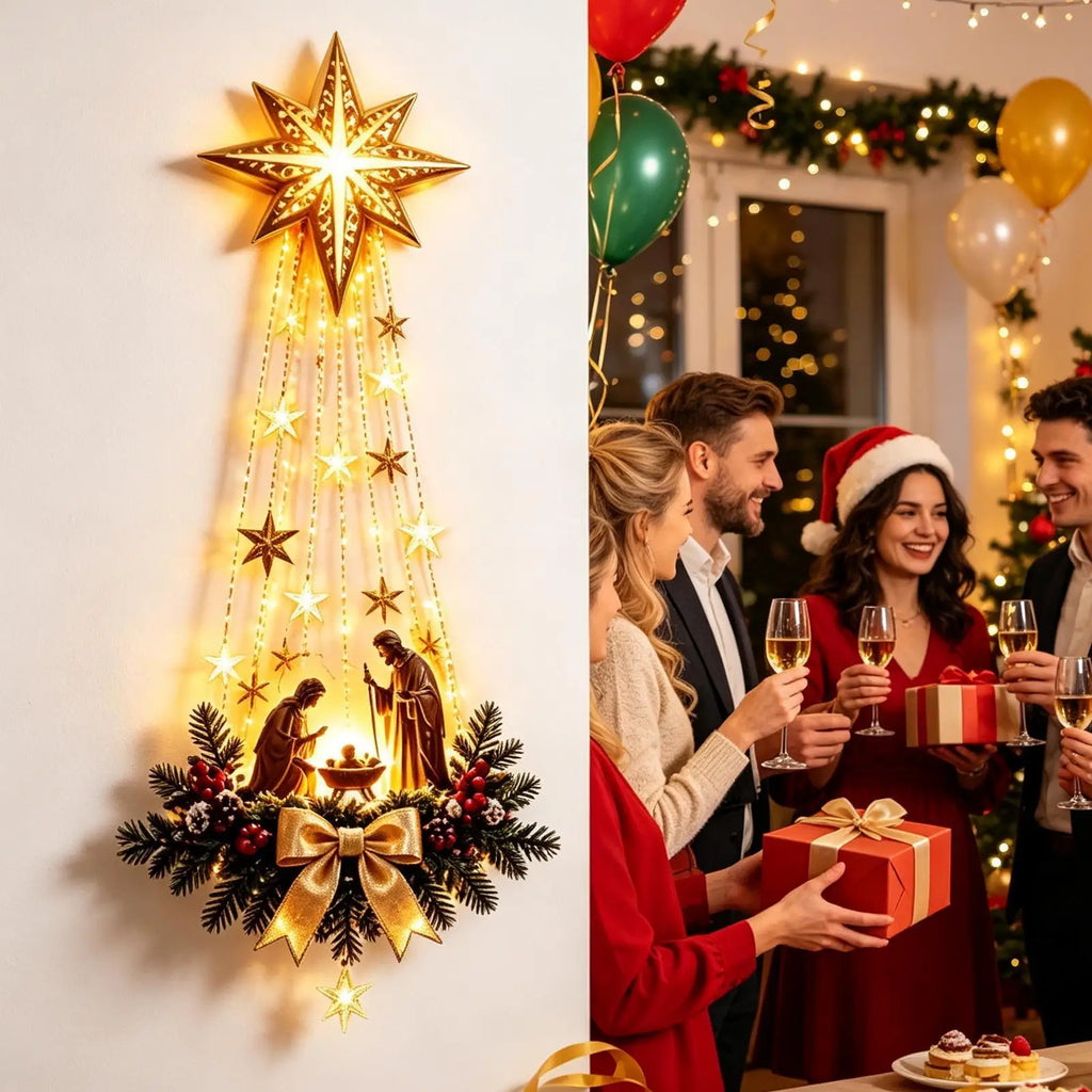 Decoração de Parede de Presépio de Natal de 30cm, Ornamento de Estrela em Acrílico 2D, Cena do Nascimento de Jesus, Decoração de Estrela da Fé