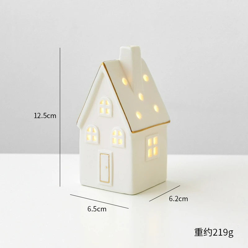Enfeites de Cerâmica Criativos para Árvore de Natal: Casa de Neve Luminosa para Arranjo de Cenário e Pequenos Enfeites de Mesa