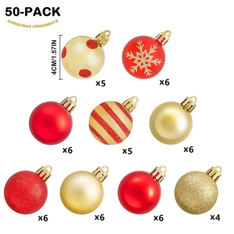 50 Unidades/caixa Bolas de Natal Vermelhas e Douradas para Pendurar na Árvore de Natal, Enfeites de Natal para Casa, Presentes de Ano Novo 2026