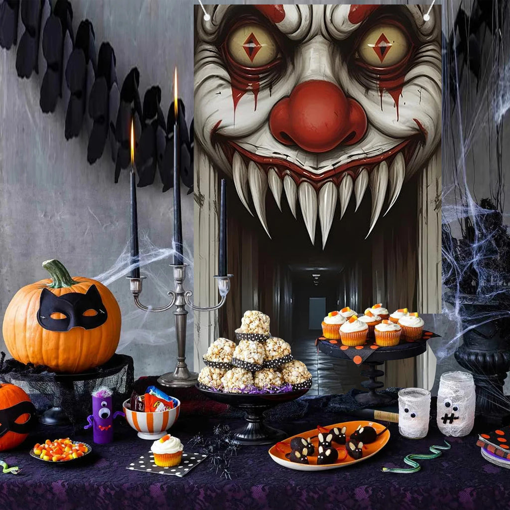 Decorações de halloween capa de porta, bruxa assustadora e tema zumbi decoração de parede, interior ao ar livre casa assombrada decoração temática 2d scen