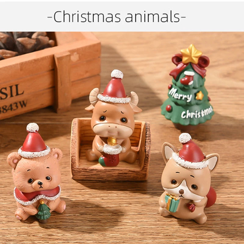 Natal resina família pequenos animais ornamentos criativo decoração para casa mini árvore de natal velho presente de natal