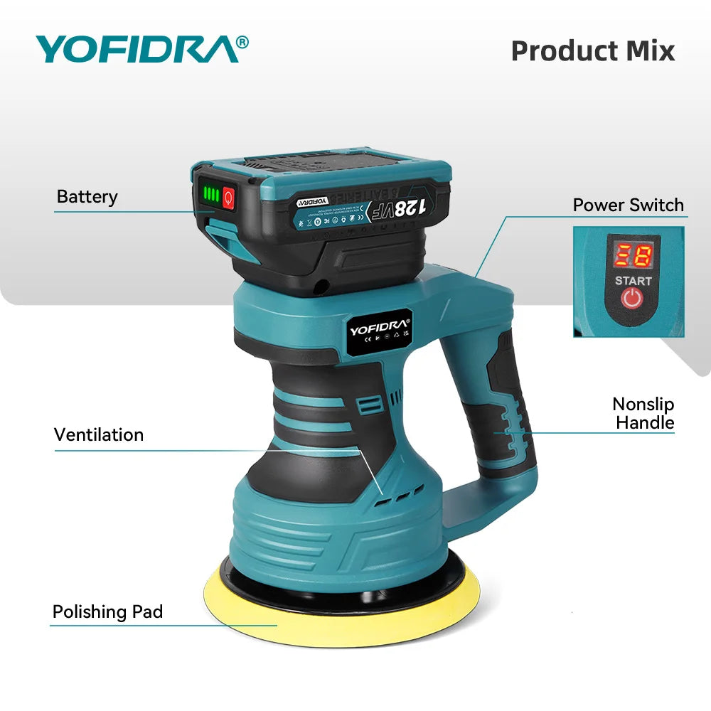 Polidora Automotiva Sem Fio YOFIDRA com 8 Velocidades Ajustáveis, Ferramenta Elétrica para Polimento, Lixamento e Selagem, Compatível com Bateria Makita 18-21V