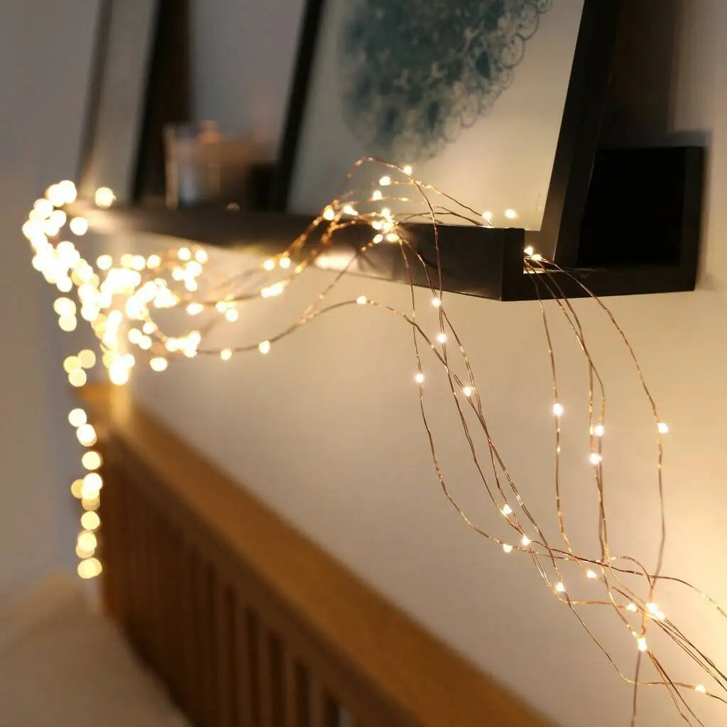Luzes LED do ramo do Natal, ornamentos do jardim, guirlanda, lâmpadas da cachoeira, decoração exterior da casa, festa de casamento, 2m, 100Leds