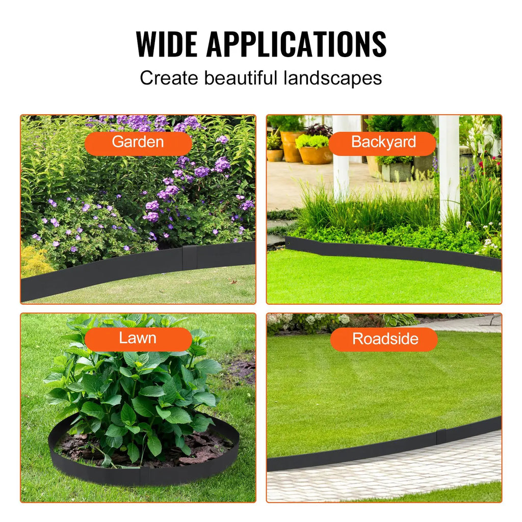 4-Pack 40\"L X 8\"H Steel Landscape Edging with 6 Clips Hammer Bendable Garden Borders Garden Tools