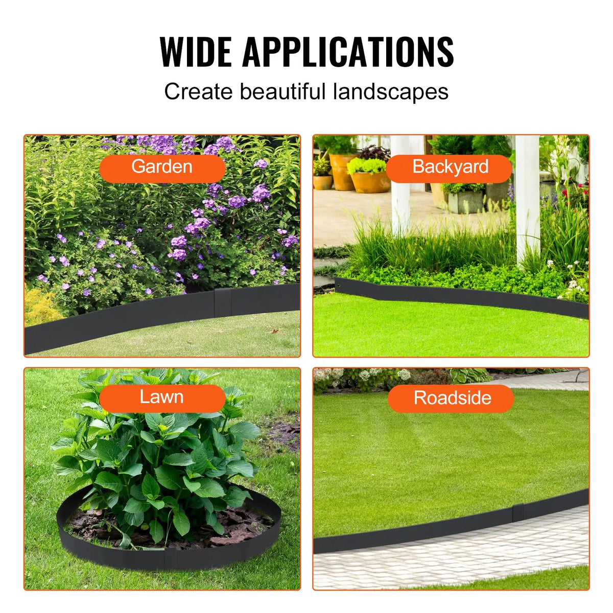4-Pack 40\"L X 8\"H Steel Landscape Edging with 6 Clips Hammer Bendable Garden Borders Garden Tools