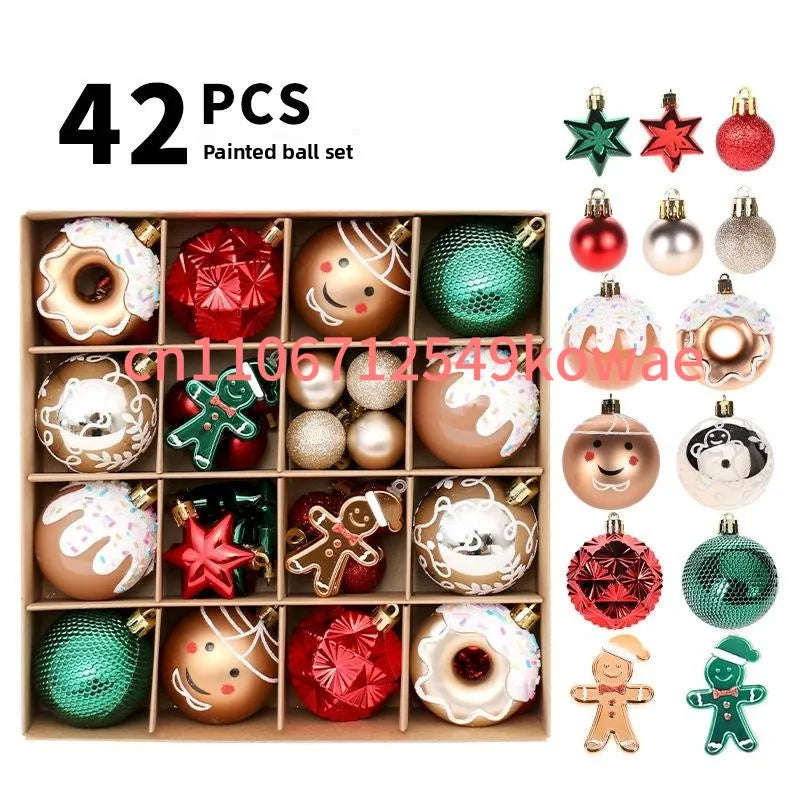 Decorações de Natal, 42 Conjuntos de Bolas de Natal Pintadas em Vermelho, Verde e Dourado, Pingentes.