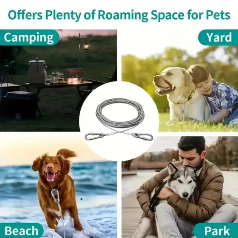 Corda de Amarração Dupla para Cães com Fivela de Metal, Cabo de Aço Antiferrugem, Coleira para Treinamento ao Ar Livre, Alça de Tração Durável