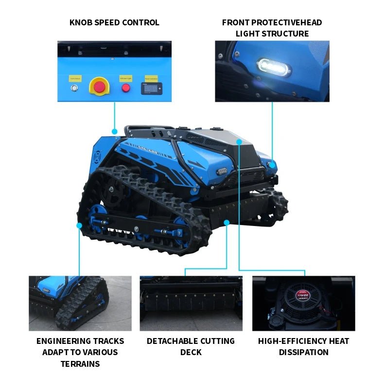 Cortador de Grama Elétrico Personalizado com Baixo Consumo de Combustível e Controle Robótico para Terrenos Inclinados