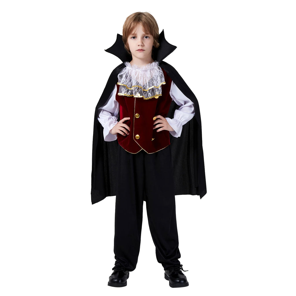 Fantasia de Vampiro Gótico para Meninos 2026, Traje de Halloween para Crianças, Roupa de Performance em Palco, Conjunto Preto