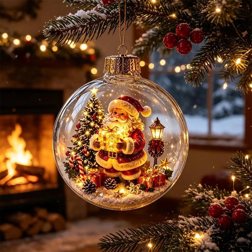 Decorações de Natal com Luzes, Criativas, com Temas de Quebra-Nozes, Rena, Boneco de Neve, Árvore de Natal Brilhante, Pingente de Bola de Cristal