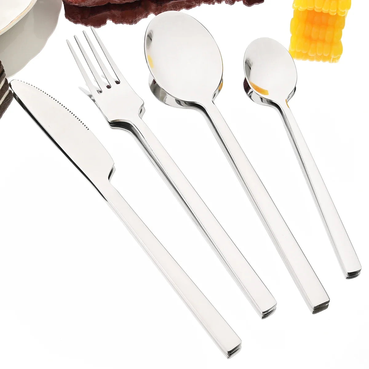 4pcs High-quality Mirror Dinnerware Set Silver Stainless Steel Tableware Set Reusable Knife Fork Spoon Dining Table Utensils Kasa & Pet