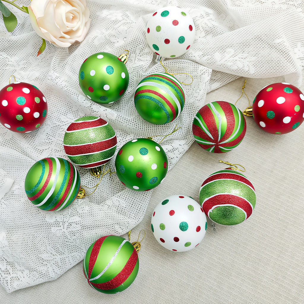 Conjunto de enfeites de bolas de Natal, verde e vermelho, para pendurar na árvore de Natal, ideal para festas de Ano Novo e como presente.