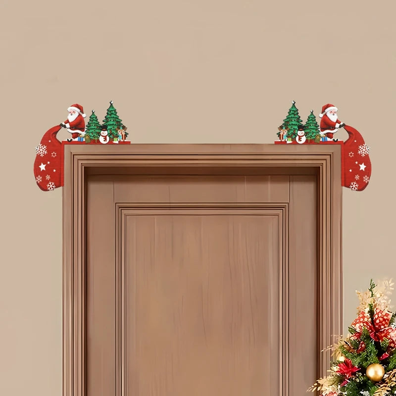 Decoração de moldura de porta de natal decoração de feliz natal para casa 2025 pingente enfeites de madeira de natal navidad natal presente de ano novo
