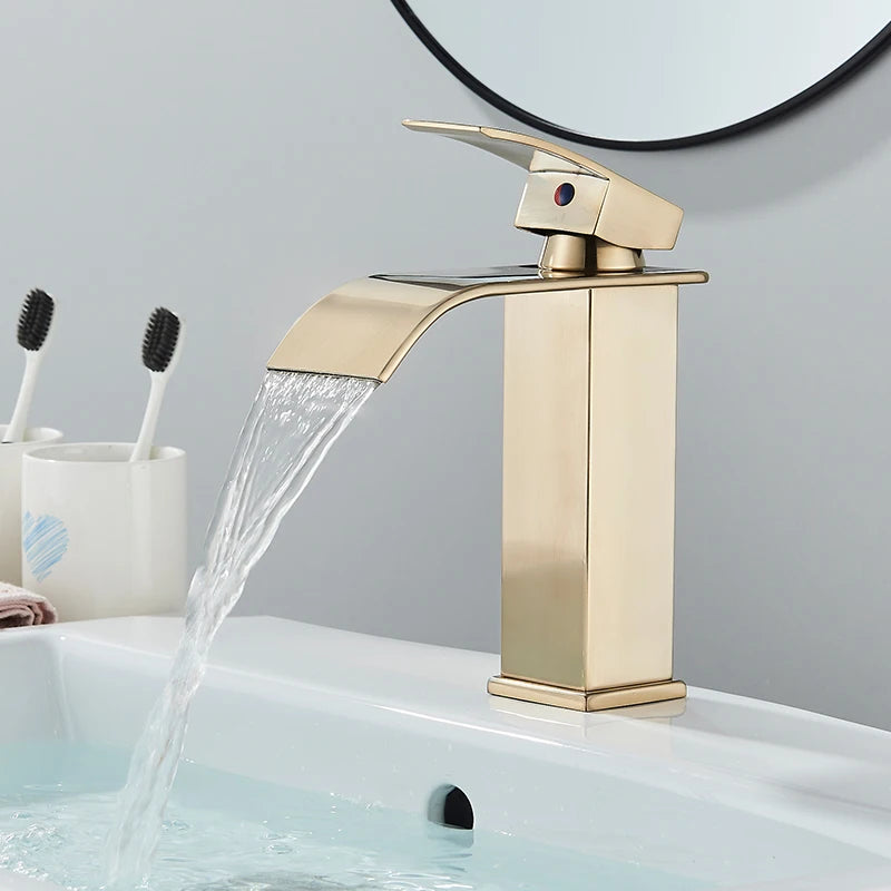 Cachoeira Bacia Do Banheiro Torneira Da Pia Single Handle Mixer Tap Hot & Cold Torneiras Misturadoras De Água Do Banheiro Deck Montado Torneiras Guindaste Da Bacia
