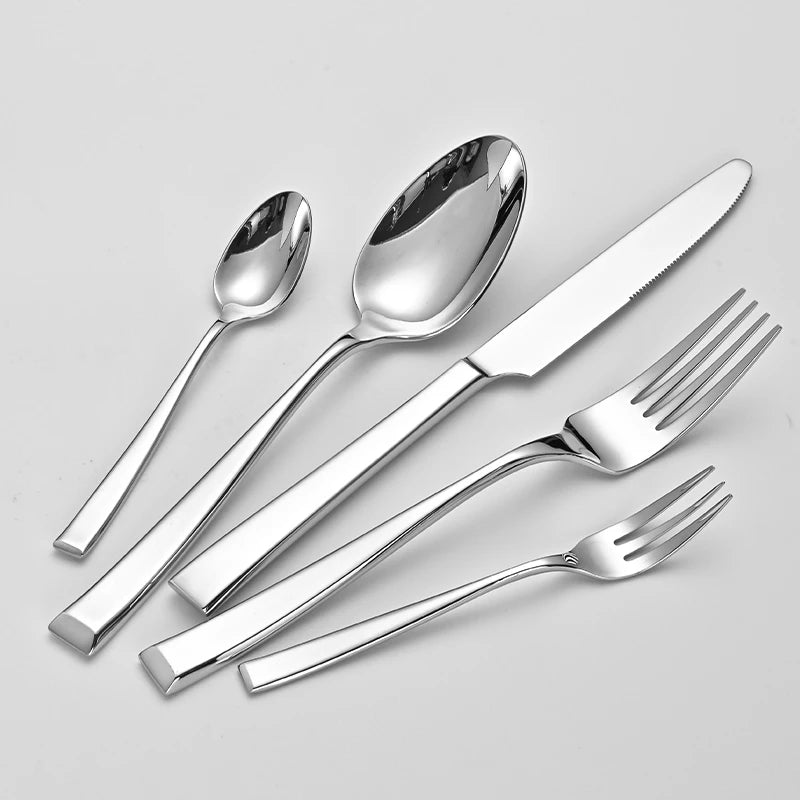 Conjunto de talheres inclinados de aço inoxidável, conjunto portátil de talheres para viagem, colher, garfo, faca, conjunto de utensílios reutilizáveis para acampamento ao ar livre