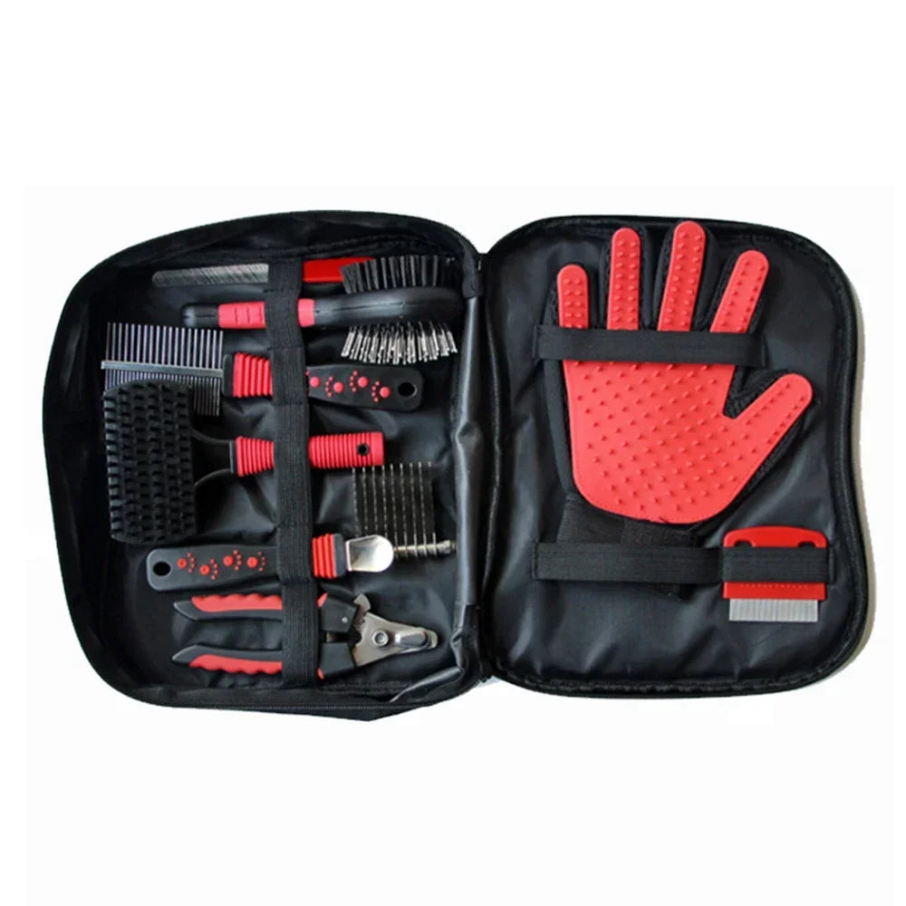 Pet Conjunto De Limpeza De Cerdas, Cães e Gatos Slicker Brush, Nail Clipper File, Depilação, Luvas, Flea Combs