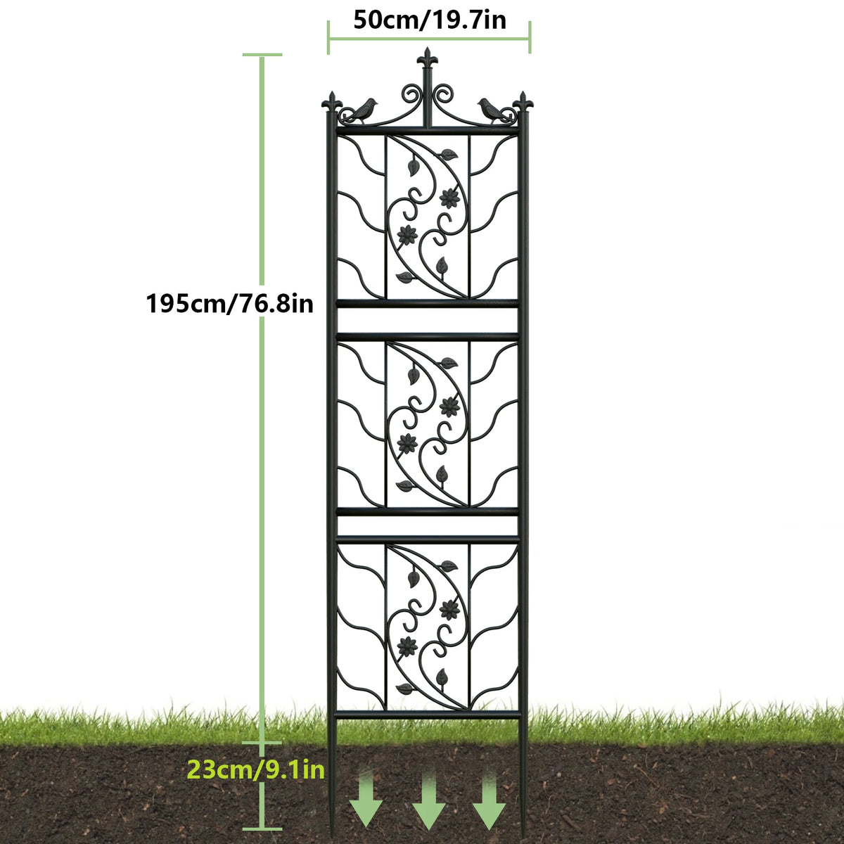 Treliça de jardim decorativa de 71 polegadas, cerca de metal alta para exterior, painel de treliça preta, decoração de canto para quintal, planta de escalada, flor