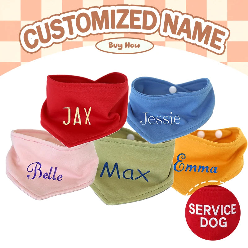 Bandana Personalizada Bordada para Cães, Lenço Triangular Ajustável Multicolorido Anti-Saliva para Pets