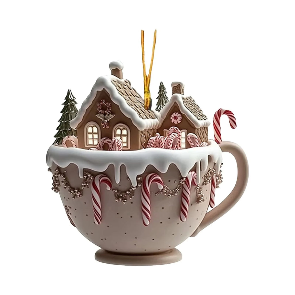 Decorações de árvore de natal 2d acrílico plano casa quente pequena xícara de café pendurado pingente ornamentos ano novo decoração de festa em casa