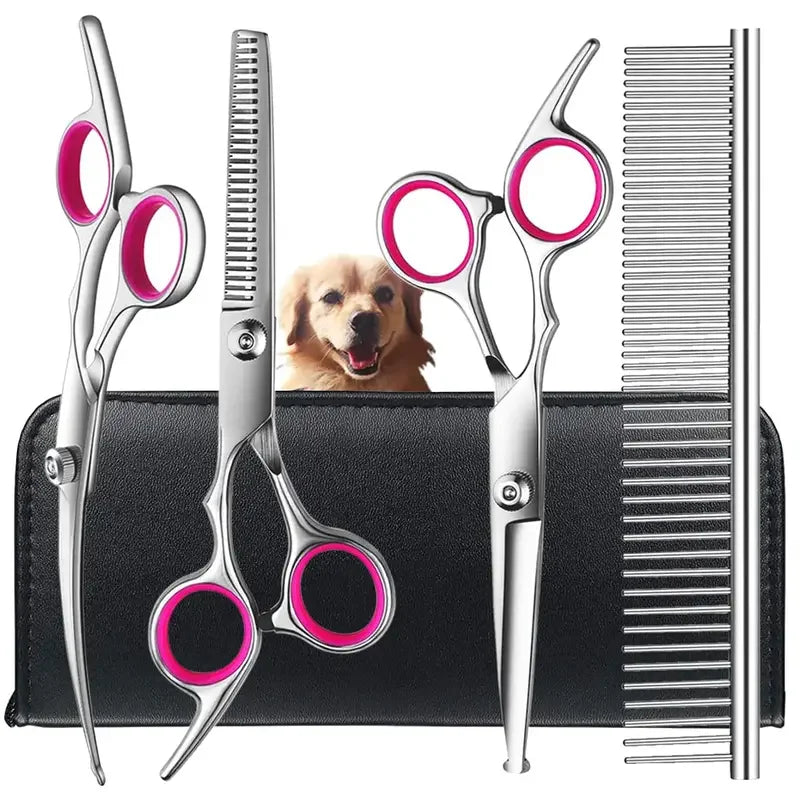 Tesoura segura para animais de estimação, 4 unidades, aço inoxidável ambidestro, tesoura para tosa de cães com cabeça redonda segura para aparar precisão