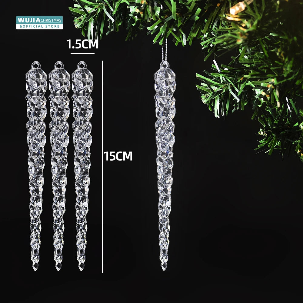 Simulação de Natal Icicles acrílicos, ornamento de Natal, gelo falso para festa de inverno, decoração de ano novo, 15cm, 6 peças