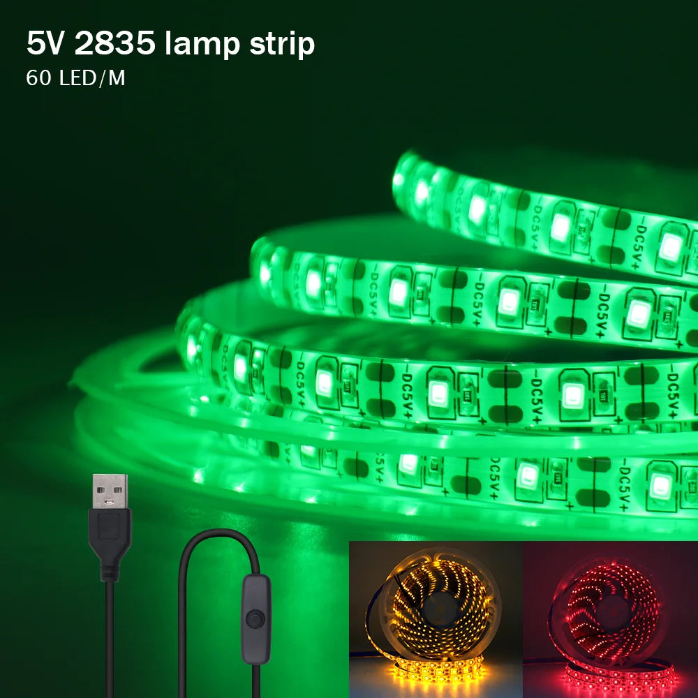 5v 2835 luz de tira led usb 60leds/m fita flexível led com interruptor branco quente à prova dwaterproof água luzes led para decoração do quarto