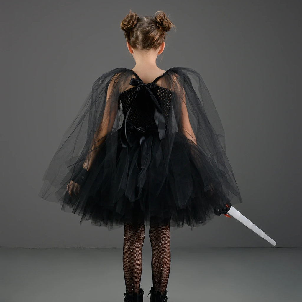 Meninas estrela escura vilão tutu traje vestido crianças halloween vader outfit crianças fantasia carnaval festa vestir-se roupas cosplay