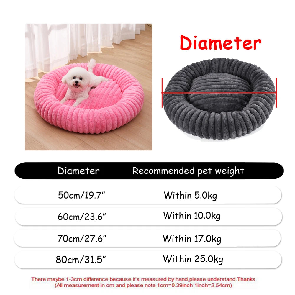 Cama redonda para animais de estimação, 40-90cm, 6 tamanhos, cama grande para cães, super macia, casa de pelúcia para cães médios, inverno, quente, dormir