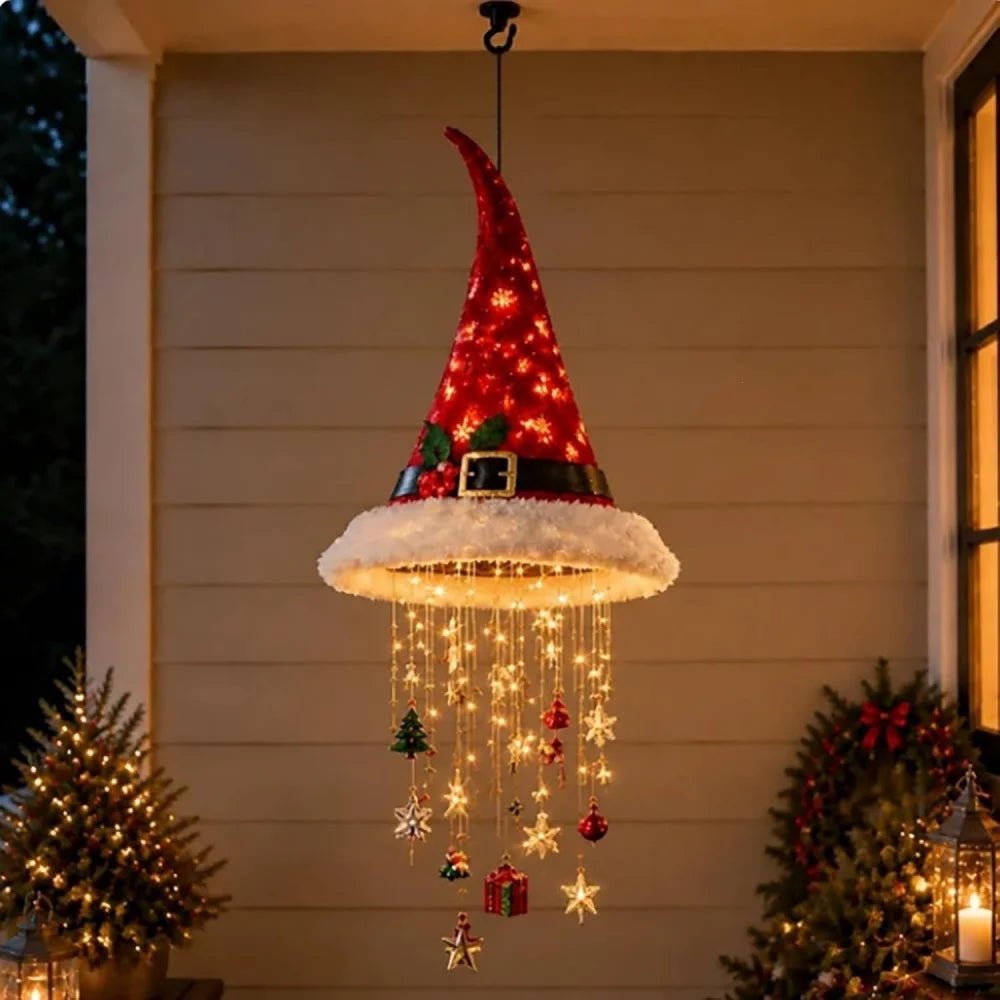 Chapéu de Papai Noel Iluminado com Flocos de Neve, Pendente para Árvore de Natal, Lanterna Suspensa, Decoração de Natal para Casa, Presentes para Festa de Ano Novo