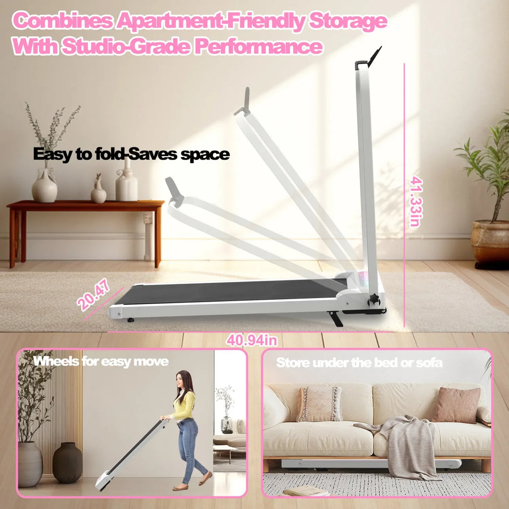 Foldable Treadmill with Handle Bar & Incline, 2 in 1 Upgrade Portable Under Desk Walking Pad and Vibration Pad Remote Control