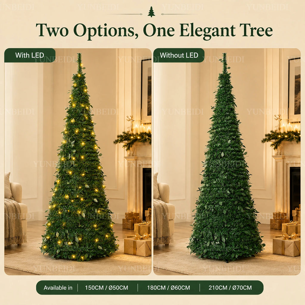 Árvores de Natal Artificiais com Luzes LED Decorativas, Tudo em Um, com Alturas de 1,5m a 2,1m, Decoração de Natal para Casa