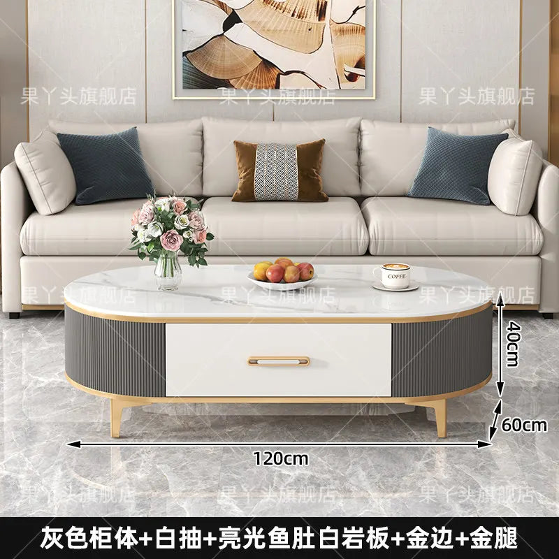 Mesa de Jantar, Mesa de Centro para Escrita e Café, Gavetas Móveis, Mesa Lateral de Luxo com Armazenamento para Sala de Estar, Mesa Auxiliar Moderna, Móveis Modernos