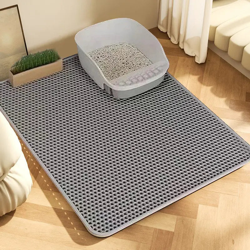 Tapete para Areia de Gato com Design de 2 Camadas, Tecnologia Premium de Retenção de Areia, Base Impermeável, Protetor de Piso Antiderrapante para Gatos de Interior