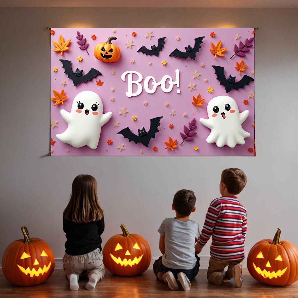 Decoração Halloween Backdrop, Parede Rosa, Fantasma Assustador, Abóbora Saltitante, Fotografia, Birthday Party, Raparigas, Bebé, 180x110cm
