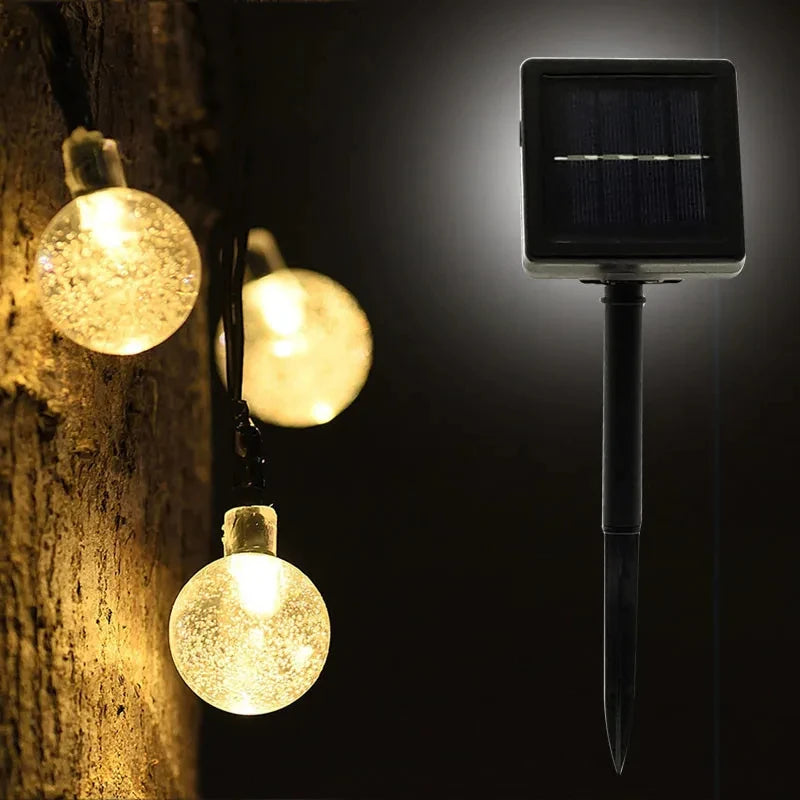 Solar led bola de cristal luz da corda 10m à prova dwaterproof água luzes fadas natal casamento guirlanda jardim gramado árvore decoração ao ar livre