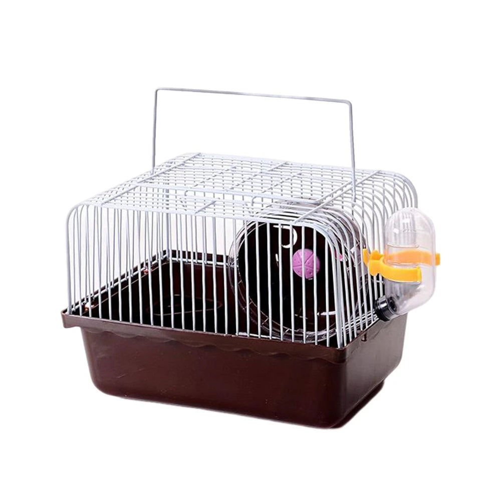 Gaiola de hamster pequena garrafa de água caixa de alimentação portátil transportadora carry case para suprimentos para animais de estimação caixa de gaiola de transporte com roda de corrida