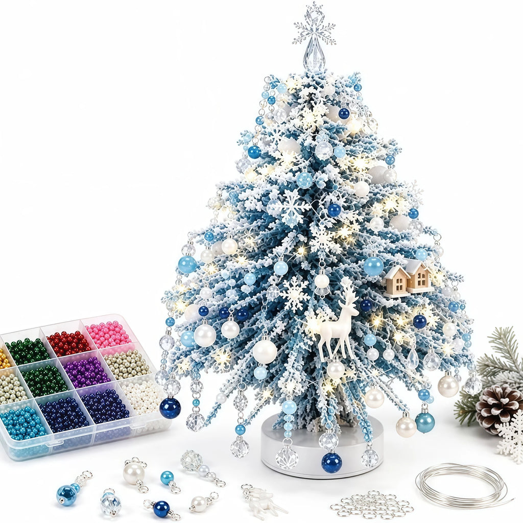 Conjunto de árvore de Natal com contas para montar – contas de cristal feitas à mão, com luzes LED, para decoração natalina em casa, ideal para adultos e crianças, e como presente.