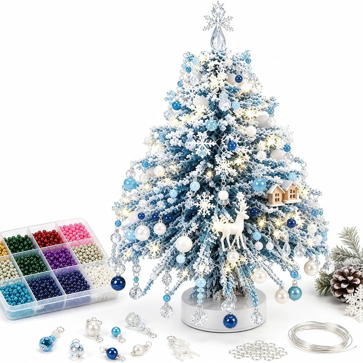Conjunto de árvore de Natal com contas para montar – contas de cristal feitas à mão, com luzes LED, para decoração natalina em casa, ideal para adultos e crianças, e como presente.
