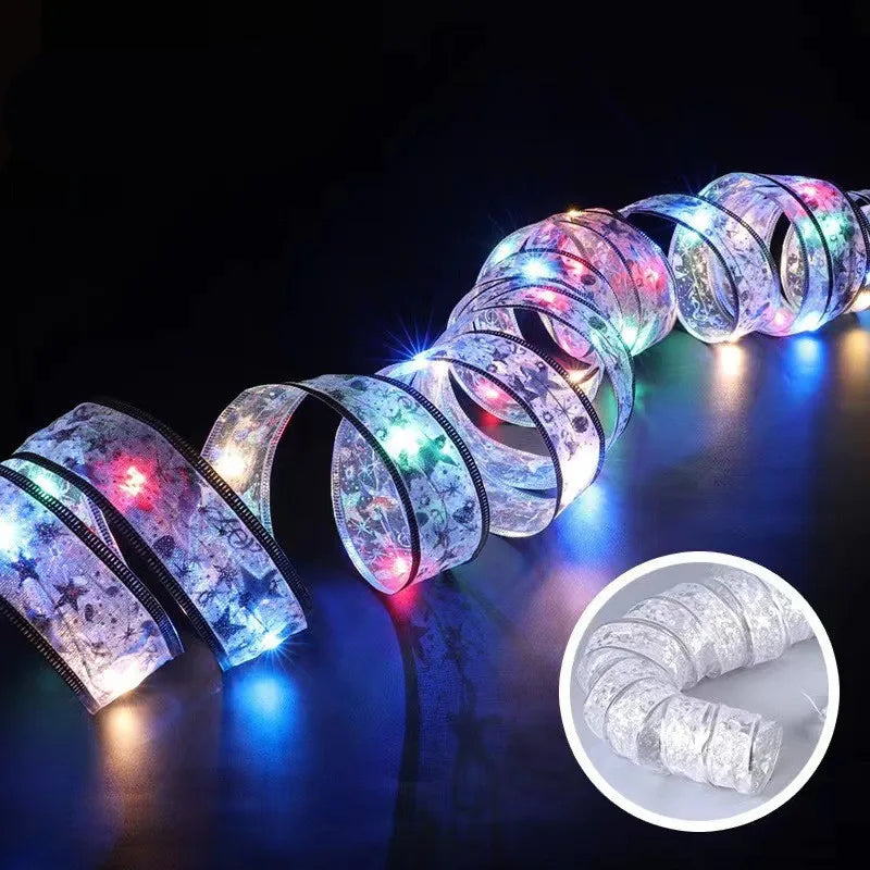 LED Ribbon Fairy Lights para Natal, enfeites de árvore de Natal, decoração, DIY Bows, String Light, Ano Novo, 2025, 2025