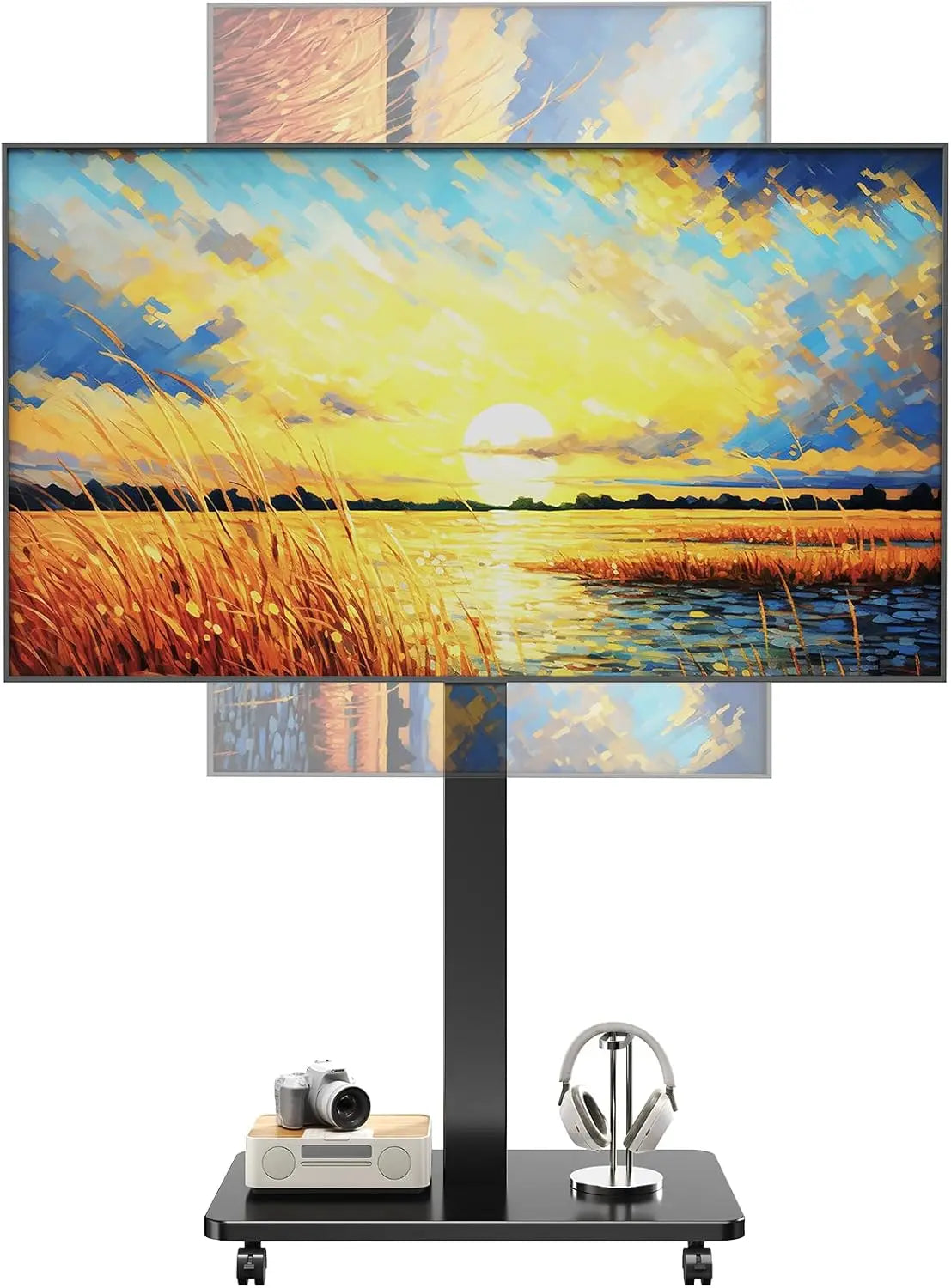 Suporte de TV rolante para TV plana curvada de 10 "-42" com retrato giratório para paisagem Suporte de TV portátil ajustável em altura com rodas