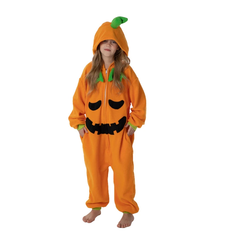 Pijama dos desenhos animados com zíper para crianças, Traje Kigurumi para crianças, Cosplay de Halloween Monstro Abóbora, Onesie Animal