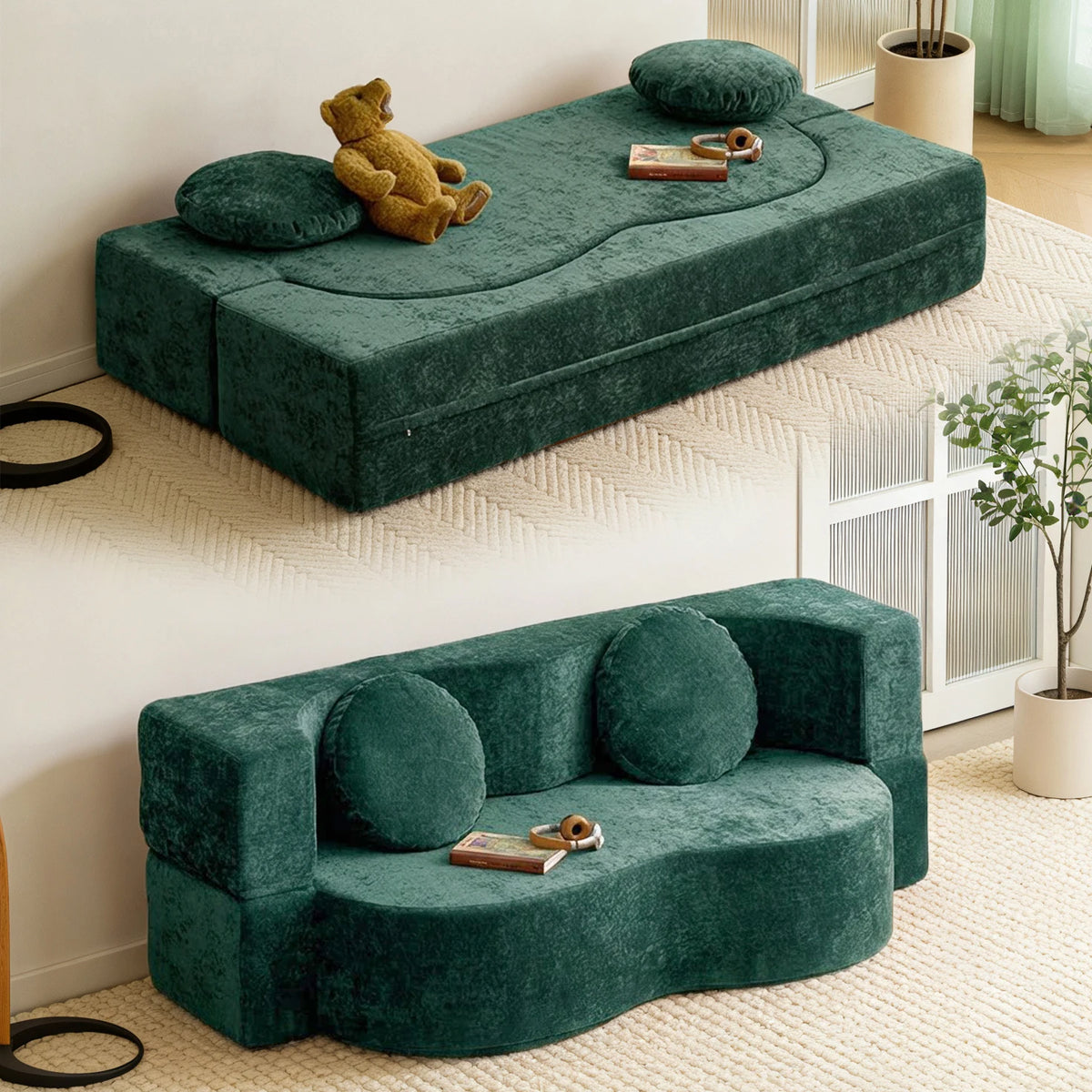Sofá-cama com compressão a vácuo, sofá retrô, sofá dobrável duplo vintage para sala de estar, sofá modular de tecido para apartamento pequeno.