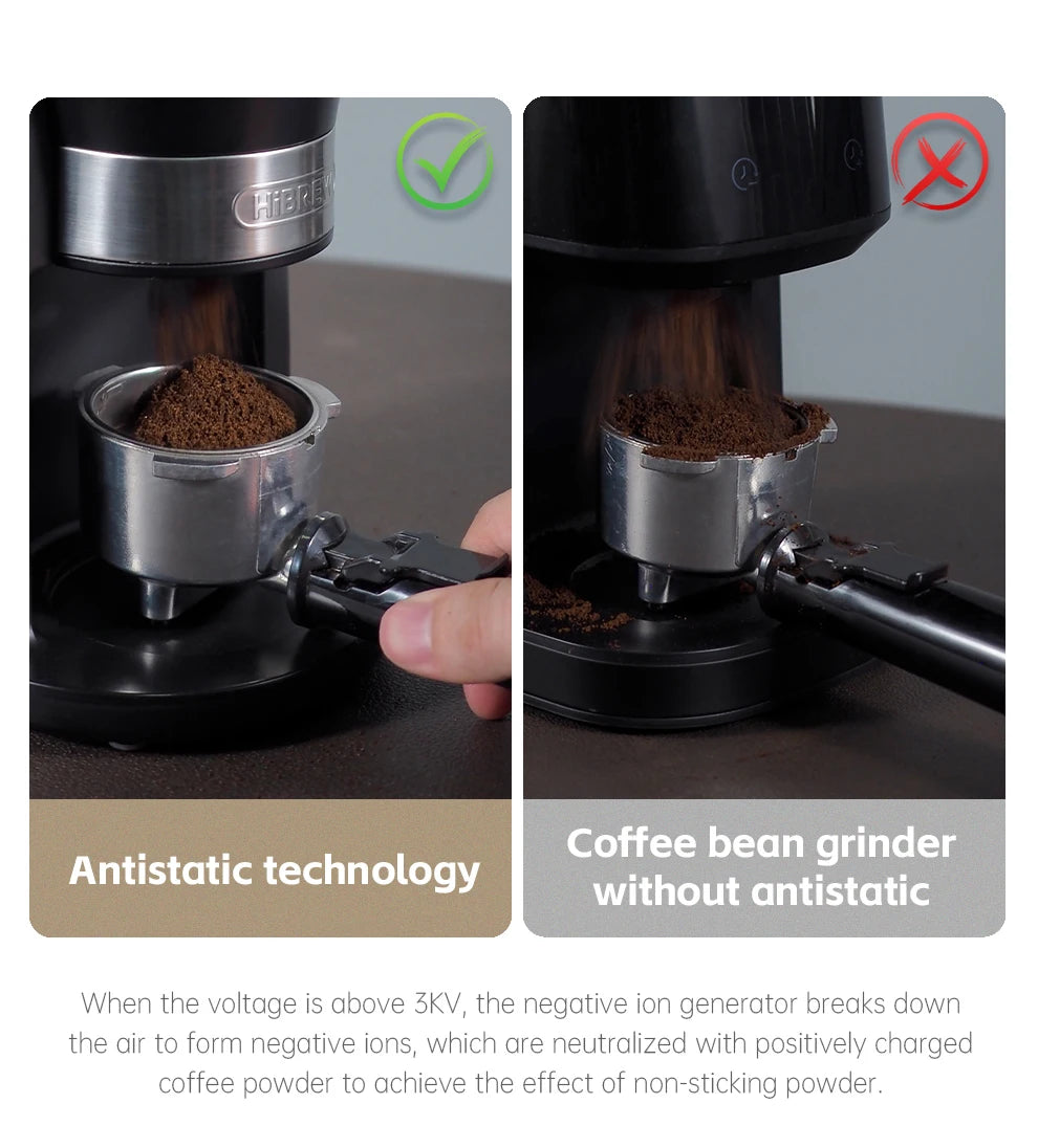 Hibrew moinho de rebarbas automático moedor de café elétrico com 34 engrenagens para café expresso americano despeje sobre armazenamento visual de feijão g3