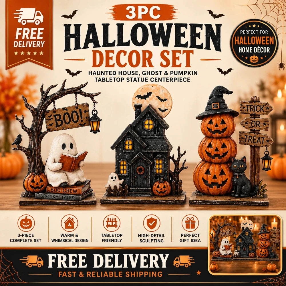 Conjunto de Decoração de Halloween, Estilos Vintage, Decorações de Madeira para Interiores, para Prateleiras, com Elementos como Fantasmas e Abóboras