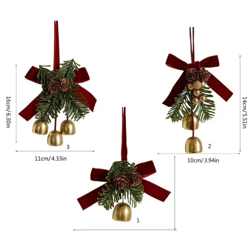 E8bd veludos bowknot pinha sinos árvore pendurado ornamento decoração para casa