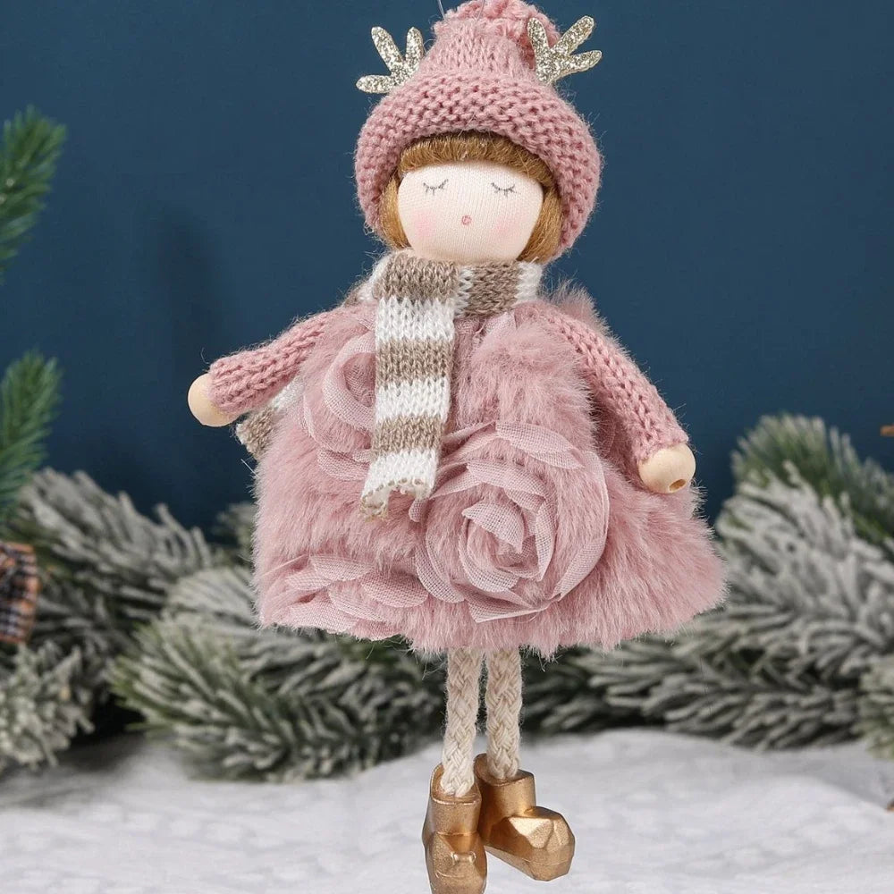 Natal Pendurado Malha Sequin Saia, Anjo Xmas Árvore Pingente Enfeites, Decoração de Casa, Noel, Presentes, 2022