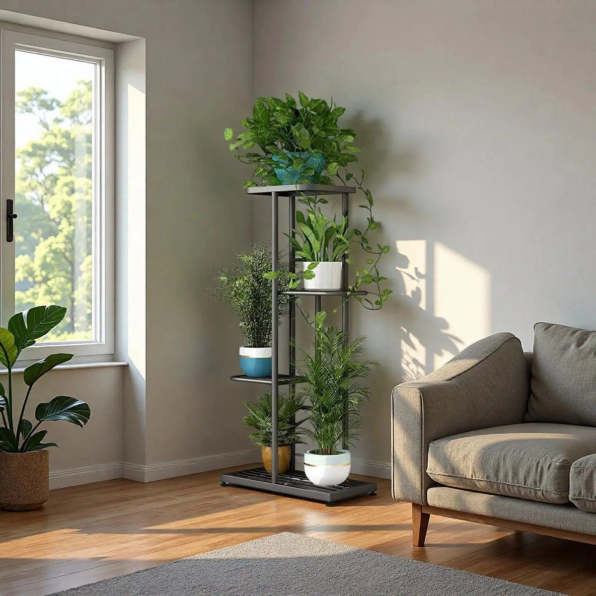 Suporte de Metal para Plantas de 4 Níveis para Uso Interno e Externo, Prateleira de Canto para Jardim, Varanda, Sala de Estar e Pátio