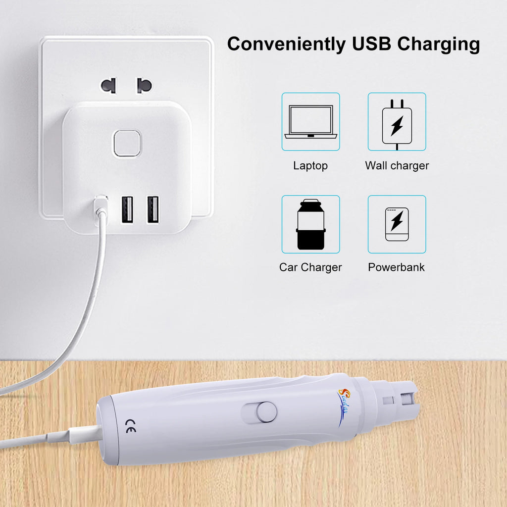 Moedor de unhas para cães, recarregável por usb, elétrico, cortador de patas para animais de estimação, indolor, cuidados com pernas, silencioso, 2 velocidades, lixa de unhas para cães